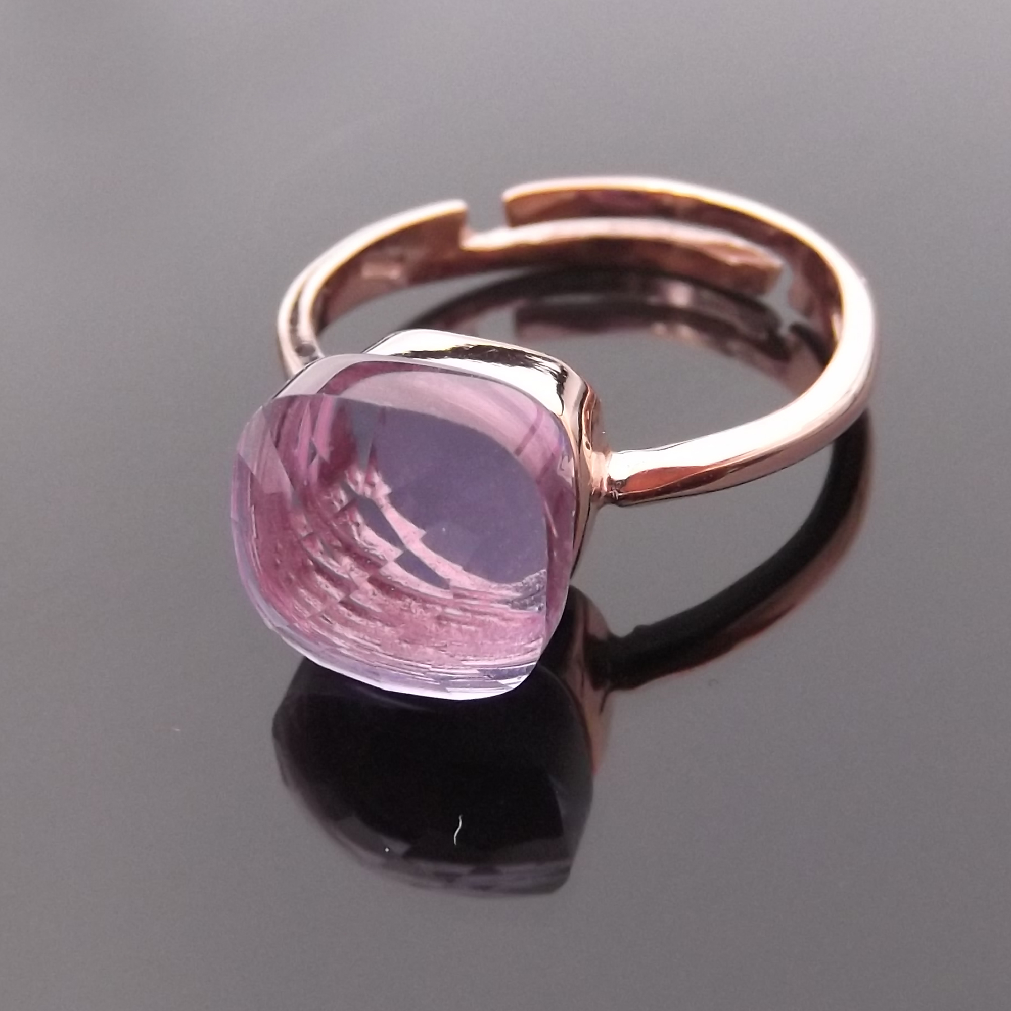 Anello in argento 925 placcato oro rosa da donna con Tanzanite misura regolabile